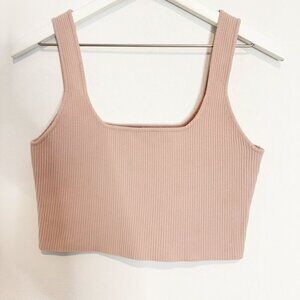 Glassons Thick Knit Square Neck Cropped Tank Top in Tan Pink‎ Summer Size Large